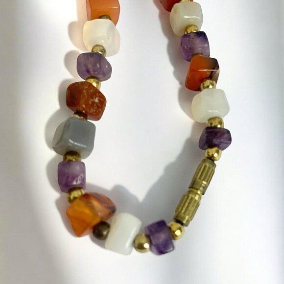Vintage Carnelian Amethyst Milky Quartz Natural Stone 20" Necklace - Picture 5 of 7